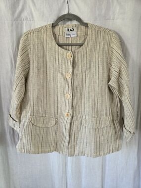FLAX | Natural Stripe Linen Button-Front Jacket